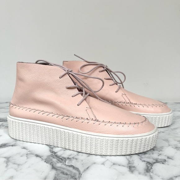 Charlotte Stone Darcy in Pêche Lace Up Leather Moccasin Sneakers Powder Pink 10 - Picture 1 of 11